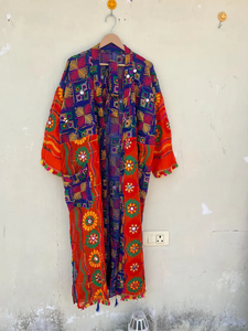 Kimono con Estampado Artesanal, Diseño Único, Vestido de Novia, 100% Algodón, Cuello en V, Cintura Elástica, Verano - Product Image 5