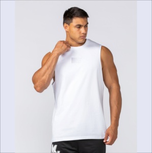 Nouveau design – Débardeurs en coton uni coupés et cousus, blancs, style streetwear, sans manches, bleu ciel, pour la musculation - Product Image 2