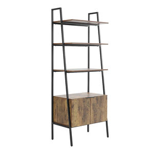 Étagère échelle moderne autoportante avec armoire de rangement, en bois brun et structure robuste en métal noir, présentoir ouvert - Product Image 2