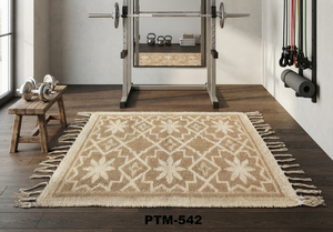 Tapis d'exercice rectangulaire en fibres naturelles PTM-542, tissage plat, support réversible, style moderne, épaisseur moyenne, lavable, pour voyage et prière - Product Image 1