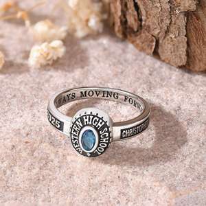 Anillo de Graduación Universitario Personalizado BOJ School Ring 070, Anillo de Colegio Secundario para Ella, con Piedra de Nacimiento, Plata 925, ¡Oferta! - Product Image 1