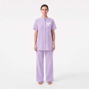Women <b>Beauty</b> Salon <b>Uniform</b> Hospital Workwear Short Sleeve Button Up Top Jogger Set Polyester Spandex Custom Manufacturer - Product Image 1