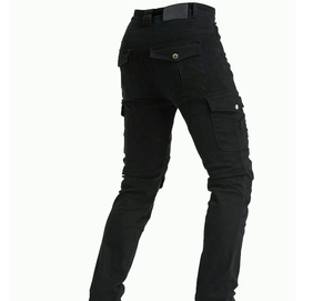 Jean cargo noir pour homme, coupe slim, taille haute, style motard, pantalon en denim avec poches, séchage rapide, léger, haute qualité - Product Image 2