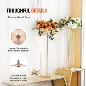 Set di 4 Alzate per Fiori da Matrimonio in Cristallo, Altezza 35,43 Pollici, Vasi in Metallo Dorato di Lusso e Alta Qualità, Centrotavola in Cristallo per Matrimoni - Product Image 4