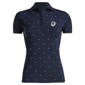 Polo Azul Marino Estampado para Mujer, Manga Corta, Ropa Deportiva Informal, Top Cómodo para Golf, Entrenamiento y Ejercicio - Product Image 1