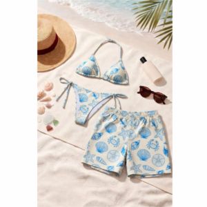 Dry Camo Print Beachwear Summer Mesh Swim Trunks for <b>Men</b> and Tie-Side <b>Bikini</b> for Women - Product Image 1