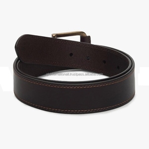 Ceinture décontractée pour homme en cuir véritable brun foncé, double couture haute résistance, avec boucle élégante en laiton à simple ardillon. - Product Image 6