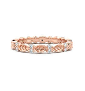 แหวนทองคำแท้ 18K ลายใบไม้ประดับเพชรทรงกลม แหวนเพชรทรงกลมแบบ Eternity Band แหวนแต่งงานแบบซ้อนได้ ของขวัญวันครบรอบ - Product Image 2
