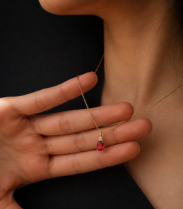 925 Sterling Silver 6x8mm Oval Shape <b>Ruby</b> Quartz Gold Plated Pendant <b>Necklace</b> With Cubic Zircon Women's Everyday Wear Link Chain - Product Image 3