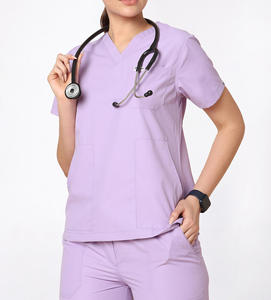 Tenues d'hôpital à taille haute, uniformes médicaux unisexes, ensembles de combinaisons à manches courtes en Spandex avec logo - Product Image 1