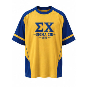 เสื้อยืดแขนสั้นไซส์ใหญ่ Sigma Chi 1855 สไตล์ Preppy สำหรับผู้ชาย คอกลม ผ้าคอตตอนเจอร์ซีย์ แต่งขอบตัดสี - Product Image 5