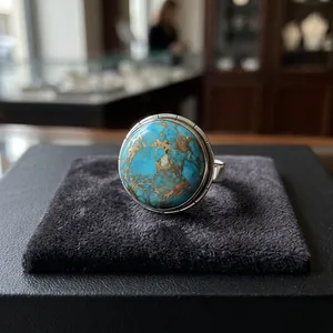 Blue Copper Turquoise 925 sterling silver Gemstone Ring for Women Handmade Bohemian Jewelry - Product Image 5