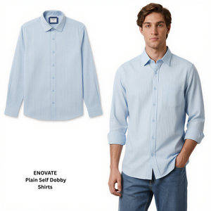 Camisa de Verano para Hombre Enovate, Casual, Transpirable, 100% Algodón, Lisa, con un Solo Botón, Manga Larga, Cuello Clásico, Modelo 9484 - Product Image 3