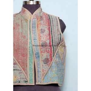 Gilet en coton tricoté vintage pour femme, style indien patchwork, multicolore, respirant, épaisseur standard, pour l'hiver - Product Image 2