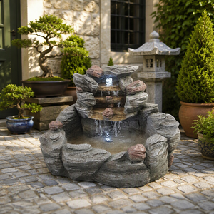 <span class=keywords><strong>Fontana</strong></span> a Cascata da Esterno con LED, Stile Roccia Artificiale, Ornamento da Giardino in Resina con Design a Roccia Stratificata per Ordini all'Ingrosso - Product Image 4