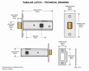 Loquet tubulaire nickelé pour porte, vente en gros, entraxe 45 mm - Product Image 1