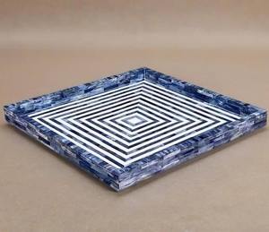 Grand plateau décoratif en os incrusté pour servir le thé, le café et le petit-déjeuner - Product Image 1