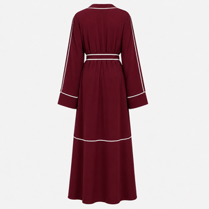 Abaya Modesta de Primera Calidad, Diseño ODM, Abertura Frontal, Manga Larga, Cinturón, Cuello en V, Poliéster, Secado Rápido, Hecha a Mano, para Mujer - Product Image 4