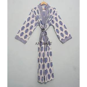 Kimono de Algodón Indio al Por Mayor a Bajo Precio, Fabricante de Kimonos de Algodón con Estampado a Mano, Kimono Largo de Diseñador para Mujer - Product Image 1