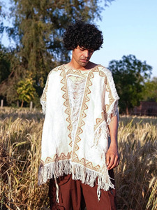 Poncho Boho de Algodón Tejido a Mano para Hombre, con Bordado Tribal Geométrico, Capa Kaftan, Ropa para Festivales, Estilo Gitano - Product Image 3