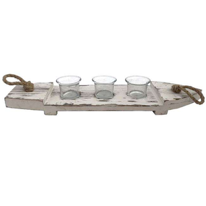 Portavelas colgante rústico de madera con bandeja y cristal para velas de té - Product Image 1