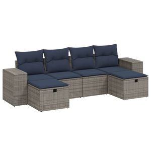Set di divani da giardino in polyrattan grigio da 6 pezzi con cuscini, mobili da esterno resistenti - Product Image 2