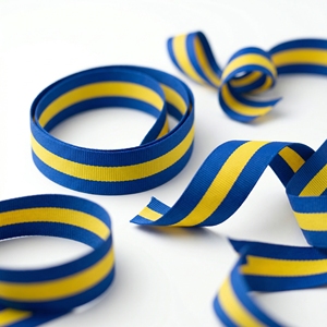 Cinta de Grosgrain de 25 mm con Franja Central Azul y Amarilla de Neelkamal Industries, para Envolver Regalos, Lazos para el Cabello, Decoración de Medallas - Product Image 2