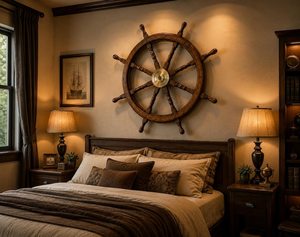 Volant de bateau en bois artisanal, design rustique, décoration murale, cadeau de luxe, objet de collection pour l'inauguration d'une maison, salon - Product Image 1