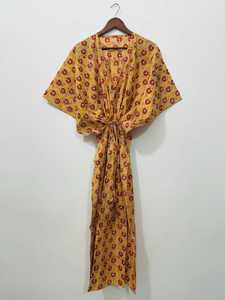 Indian Block Printed <b>Kaftan</b> Pure Organic Cotton Lightweight Short Nightwear Print Beach Wear Summer Dress Women Cotton <b>Kaftan</b> - Product Image 4