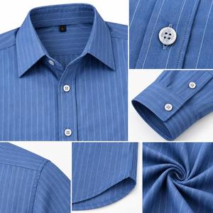 Chemise habillée décontractée tricotée à manches longues unie pour homme, col montant, 100 % coton, boutons en corne, infroissable, collection printemps - Product Image 5
