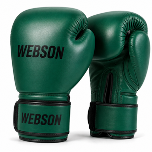 Gants de boxe Webson en cuir vert avec fermeture Velcro, sangle de poignet réglable, taille adulte, best-seller avec personnalisation 2026 - Product Image 1