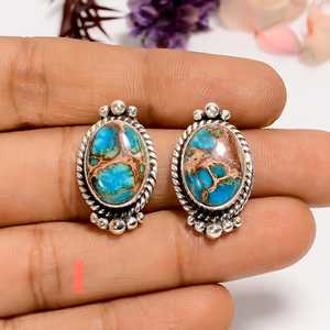 Blue Sea Sediment Jasper <b>Stud</b> <b>Earrings</b>, 925 Sterling <b>Silver</b> Vintage Boho <b>Earrings</b>, Natural Gemstone Jewelry Gift for Her - Product Image 3