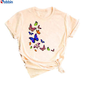 Camiseta estampada de manga corta para mujer, estilo dulce, top con estampado de rosas y mariposas, holgada y transpirable - Product Image 4