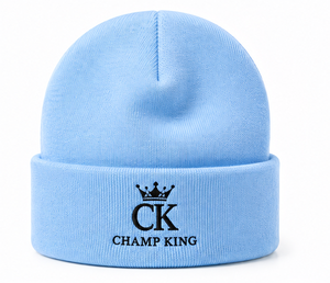 หมวกบีนนี่สีฟ้าอ่อน Champ King ปักโลโก้ หมวกฤดูหนาว สไตล์ลำลอง - Product Image 1