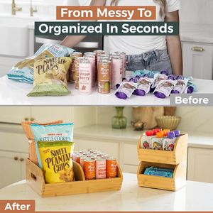 Cesti Organizzatori Impilabili in Bambù Ventilati con Manici per Conservazione di Patate e Cipolle, Contenitori in Legno di Bambù per Cucina e Dispensa - Product Image 4