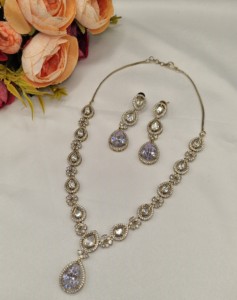 Elegant Teardrop Gemstone Jewelry Set <b>Delicate</b> Uncut Kundan Lightweight Pendant <b>Necklace</b> Set Party Wear Fine Fashion Wholesaler - Product Image 5