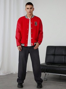 Blouson universitaire unisexe pour hommes et femmes, mélange de laine avec manches en similicuir, style urbain, veste chaude de type varsity, style streetwear - Product Image 4