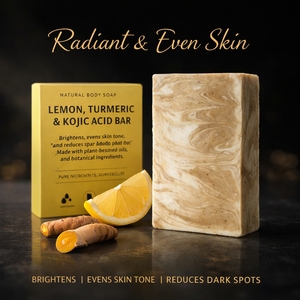 Lemon Turmeric Kojic Acid <b>Exfoliating</b> Cleansing <b>Bar</b> for Daily Skin Care Custom Label Wholesale Face and Body <b>Soap</b> Supplier - Product Image 2