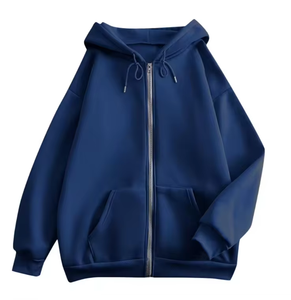 Sudadera con capucha y cremallera para hombre, de color liso, corte oversize, de algodón polar, informal, para otoño, manga regular, teñido liso, de punto. - Product Image 3