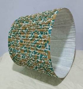 Abat-jour plissé à imprimé diamant, style Empire indien, en tissu de base Anna Linen bleu-jaune, pour lampe de table avec douille E27 - Product Image 5