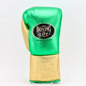 Wholesale Price With High Quality Design Green/Gold No Boxing No Life Boxing Gloves Genuine Leather Cowhide Skin Sparring Gloves - Product Image 3
