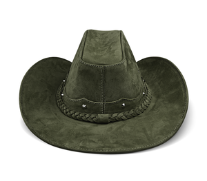Sombrero de Vaquero de Cuero Genuino Verde Oliva Personalizado OEM, Estilo Occidental, Ala Ancha, para Viajes, Fiestas, Casual, Venta al Por Mayor - Product Image 2
