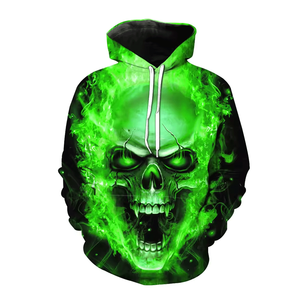 Sweat-shirt à capuche pour homme imprimé crâne vert gothique, coupe classique, respirant, en polyester tricoté, style automne - Product Image 3