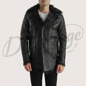 Veste en simili cuir noir pour homme de qualité supérieure avec col en fourrure, manteau d'hiver chaud, coupe ajustée, veste décontractée élégante - Product Image 5