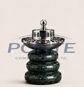 Quemador de incienso Bakhoor de mármol verde natural con tapa de acero inoxidable plateado, elegante incensario árabe para Oud y moderno soporte para fragancias para el hogar. - Product Image 2