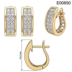 Luxury 18k <b>Solid</b> Yellow <b>Gold</b> <b>Huggie</b> Earrings Double Row Princess Cut Natural Diamond Hoop Invisible Setting Fine Jewelry Factory - Product Image 5