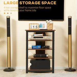 Scaffale Audio a 4 Livelli Personalizzabile con LED, Supporto Multimediale con Gestione Cavi, Mensola Angolare AV per DVD e Console di Gioco, Stile Legno Marrone - Product Image 5