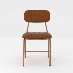 Chaises de salle à manger marron prêtes à l'exportation, lot de 2, avec revêtement en cuir et structure métallique pour un soutien confortable de la posture pendant les repas - Product Image 3