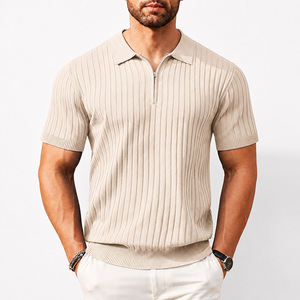 Camiseta de Manga Corta Tejida Personalizada OEM para Hombre, Transpirable, con Cierre de Cremallera, Casual, Acanalada, al por Mayor, Unisex para Adultos - Product Image 5