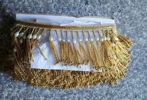 Ribete de Encaje de Poliéster de Lujo con Cuentas de Perlas y Flecos Dorados, Adorno Decorativo para Prendas y Decoración del Hogar - Product Image 2